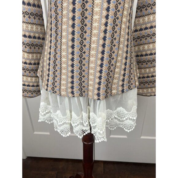 Ryu Anthropologie Boho Knit Cardigan Sweater Lace Trim Tie Front Bell Sleeve Med - Picture 5 of 10